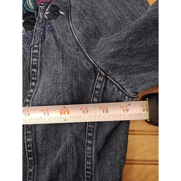 Christopher & Banks Jean Jacket Floral Embroidered SZ Lrg Bloomcore Boho Cotton - Picture 10 of 11